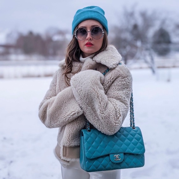 Chanel Jumbo Double Flap Bag Turquoise Blue Lambskin - Picture 3 of 15